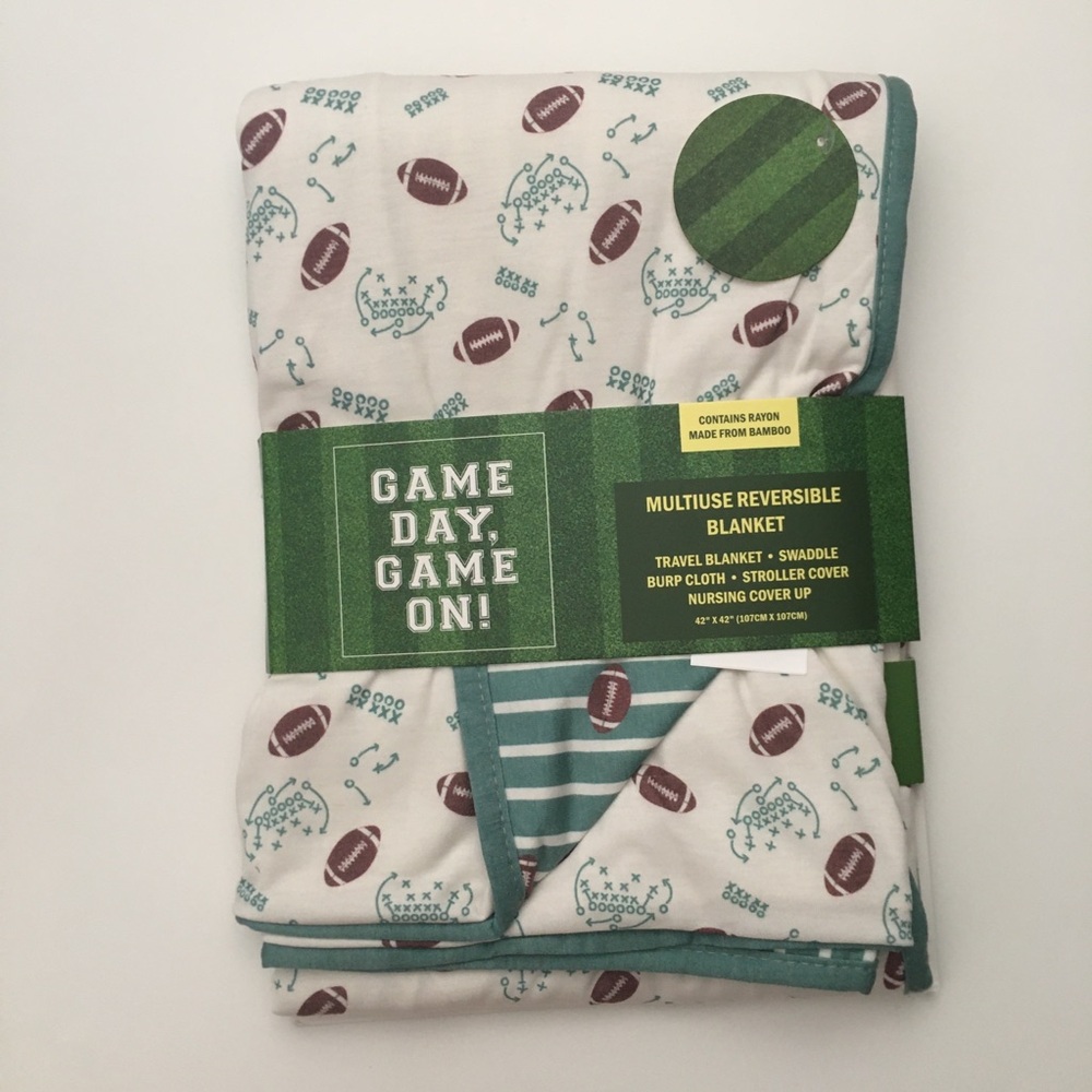 NEW Baby Blanket Multi-use Sports Theme Football Reversible to Stripes | Game On